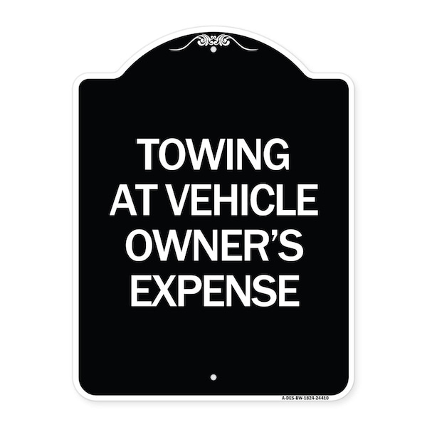 Towing Vehicle Owners Expense Heavy-Gauge Aluminum Architectural Sign, 18" L, 24" H, BW-1824-24410